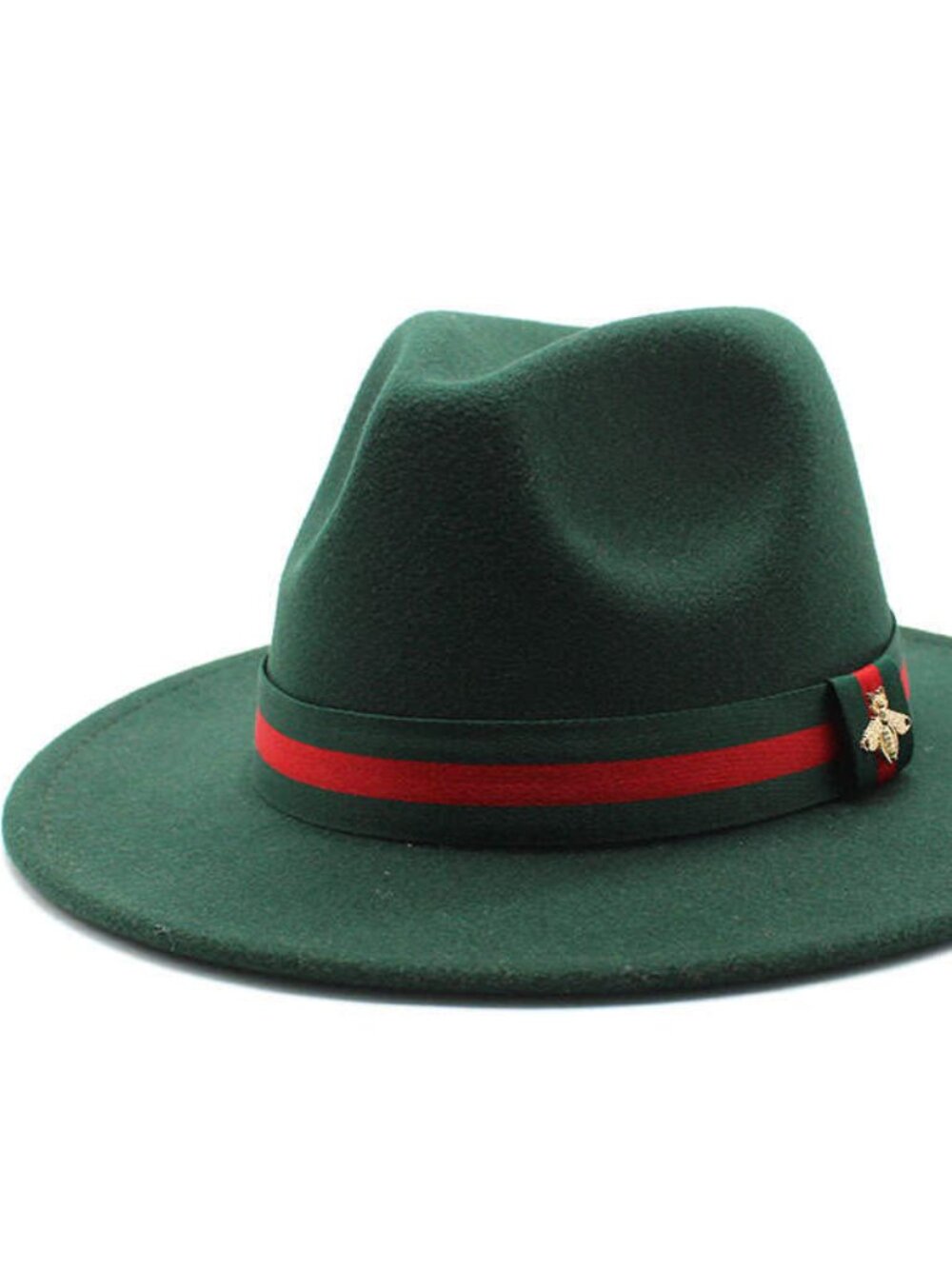 Hunter Green Wide Brim Panama Felt Fedora Hat W/ Removable Band